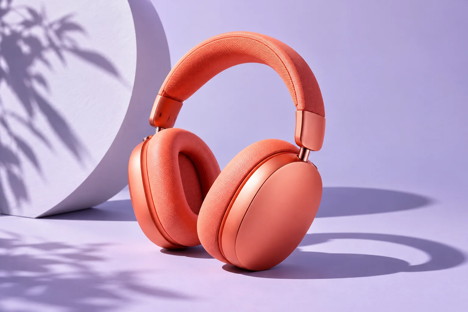Auriculares en lavanda. Referencia visual de Fondo pastel.