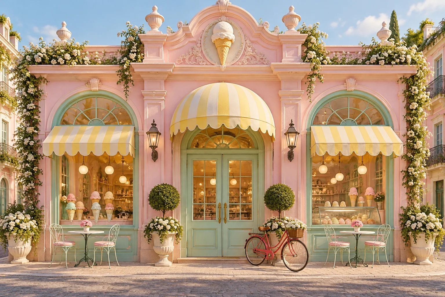 El hotel de los helados. Referencia visual de Simetría pastel.