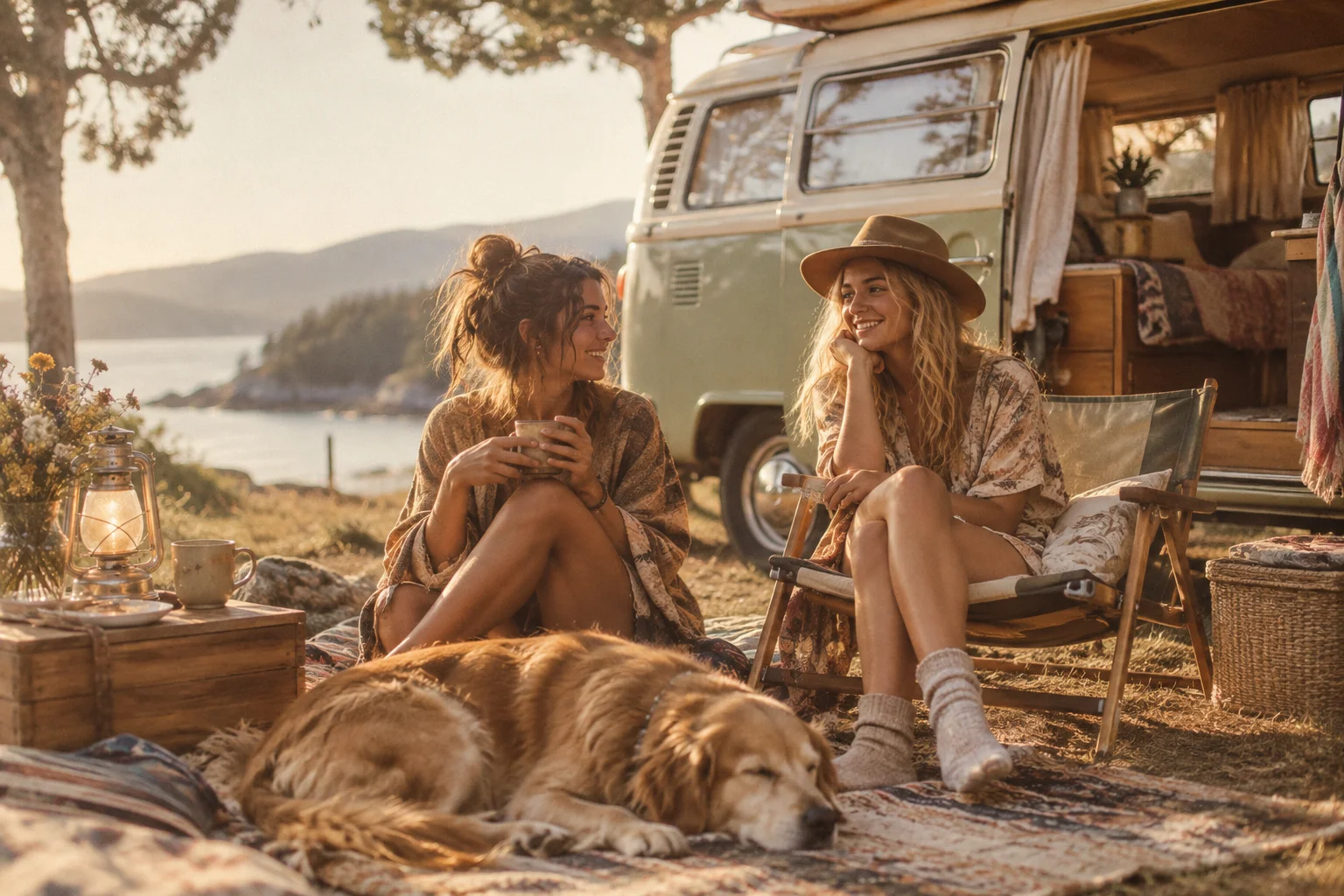 Verano en la caravana. Referencia visual de Polaroid vintage.